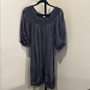 Old Navy Gray Pleated Puff Sleeve Sundress